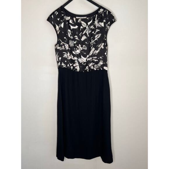 L.K. Bennett Silk Floral Cap Sleeve Cocktail Dress Black/White Women's Size 6 - Picture 2 of 12